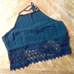 🍀Black American Eagle Crop Halter Top with Lace!!!!